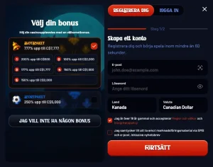 Dracula Casino anmälningsblankett